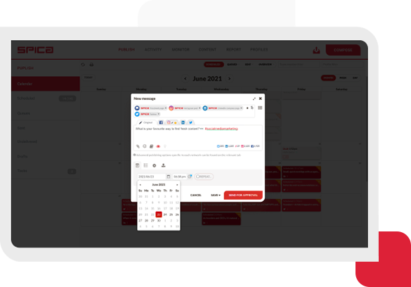 Simple Social Media Publishing Image of Spica social media management tool publishing social media posts on different platforms with 1 button