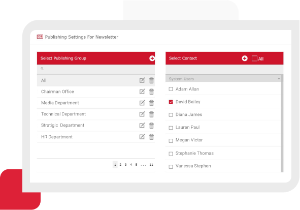 Newsletter generation engine used by media monitoring managers, media managers, analysts to create newsletter groups and share with them media monitoring results