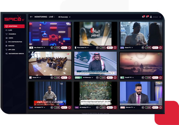 The broadcast monitoring system allows users to monitor and watch many different TV and Radio Channels on one screen simultaneously